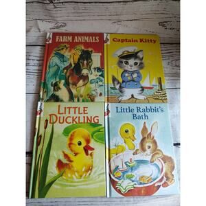 Vintage Story Books Lot 4 Farm Animals Captain Kotty Little Duckling Rabbits